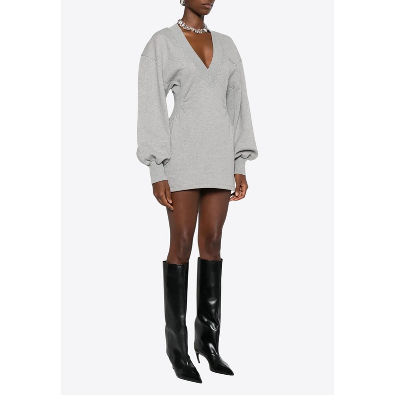 Rubberized Logo V-neck Mini Dress Gray wrtwit_IT 38