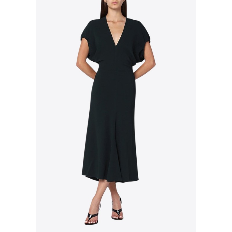 V-neck Midi Satin Dress Dark Green wrtwuk_UK 8