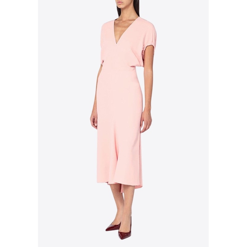 V-neck Midi Satin Dress Pink wrtwuk_UK 6