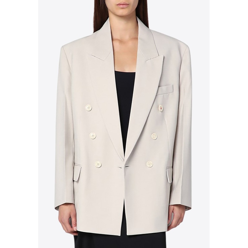 Wool-Blend Double-Breasted Blazer Gray wrtwuk_UK 6