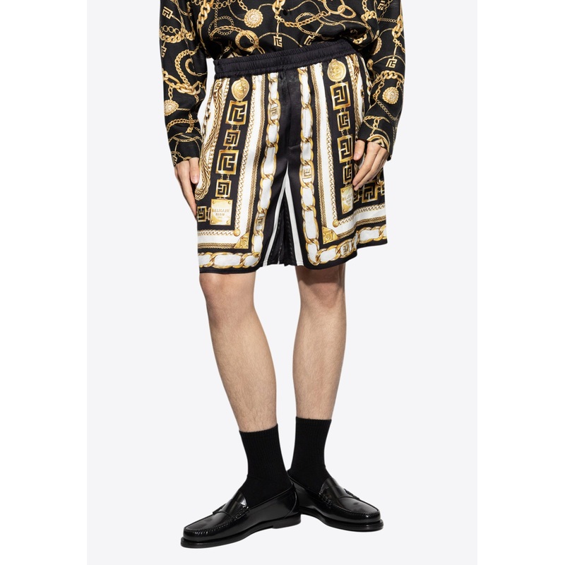 Baroque Print Silk Bermuda Shorts Multicolor mrtwstd_S