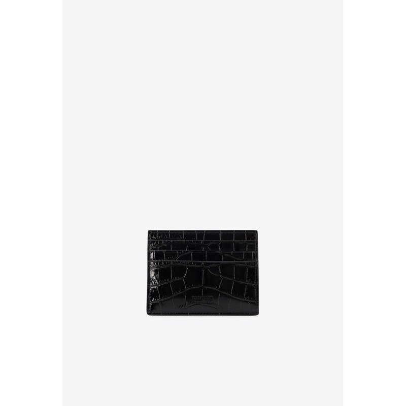 Croc-Embossed Leather Cardholder Black Onesize
