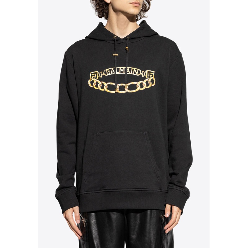 Printed Chain Logo Hooded Sweatshirt Black mrtwstd_S