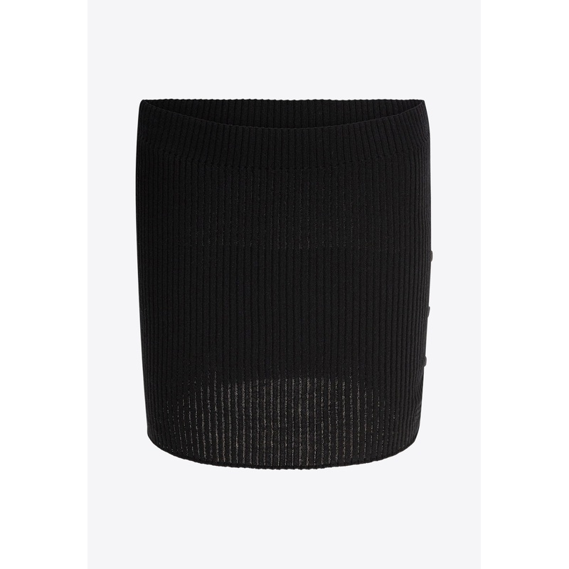 Ribbed Knit Mini Skirt Black wrtwstd_M