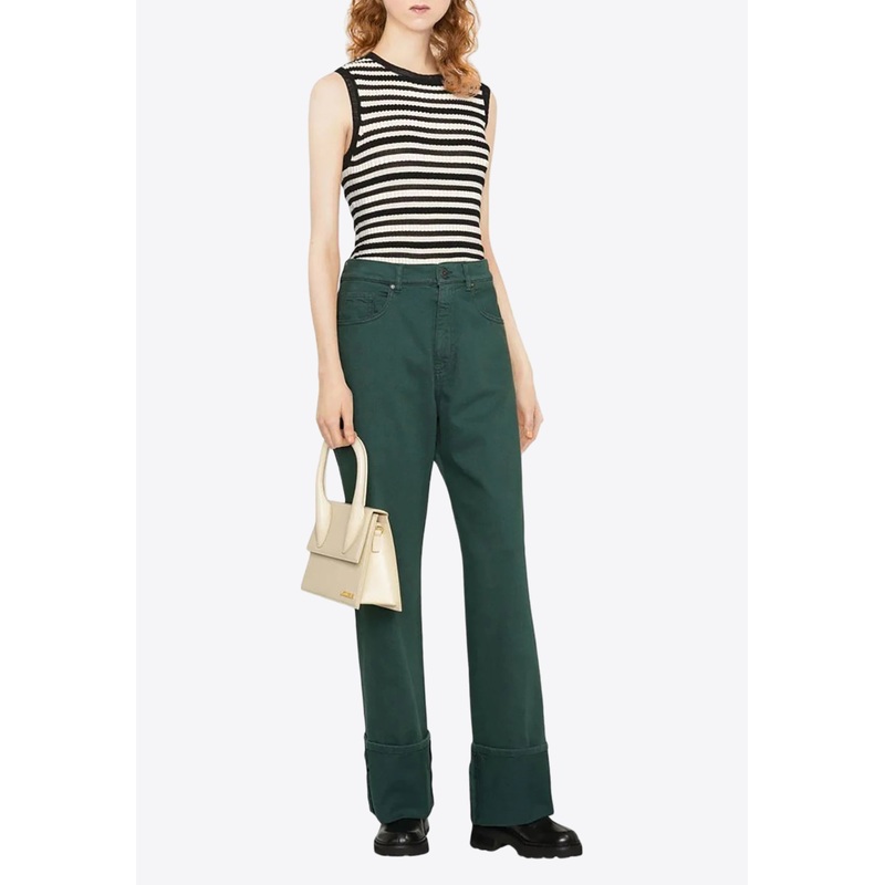 Turn-Up Cuffs Straight-Leg Jeans Dark Green wrtwstd_XS