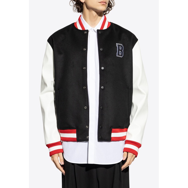 Wool and Faux Leather Varsity Bomber Jacket Black mrtwit_IT 46