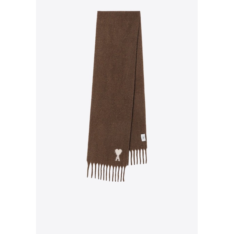 Ami De Coeur Alpaca Fringed Scarf Brown Onesize