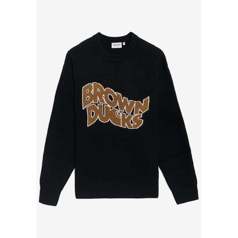 Brown Ducks Intarsia Knit Sweater Black mrtwstd_M