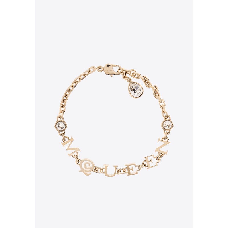 Logo Lettering Crystal Embellished Bracelet Gold Onesize