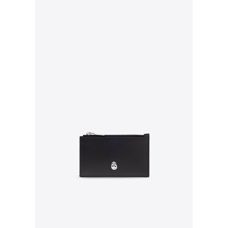 Skull Print Leather Zip Cardholder Black Onesize