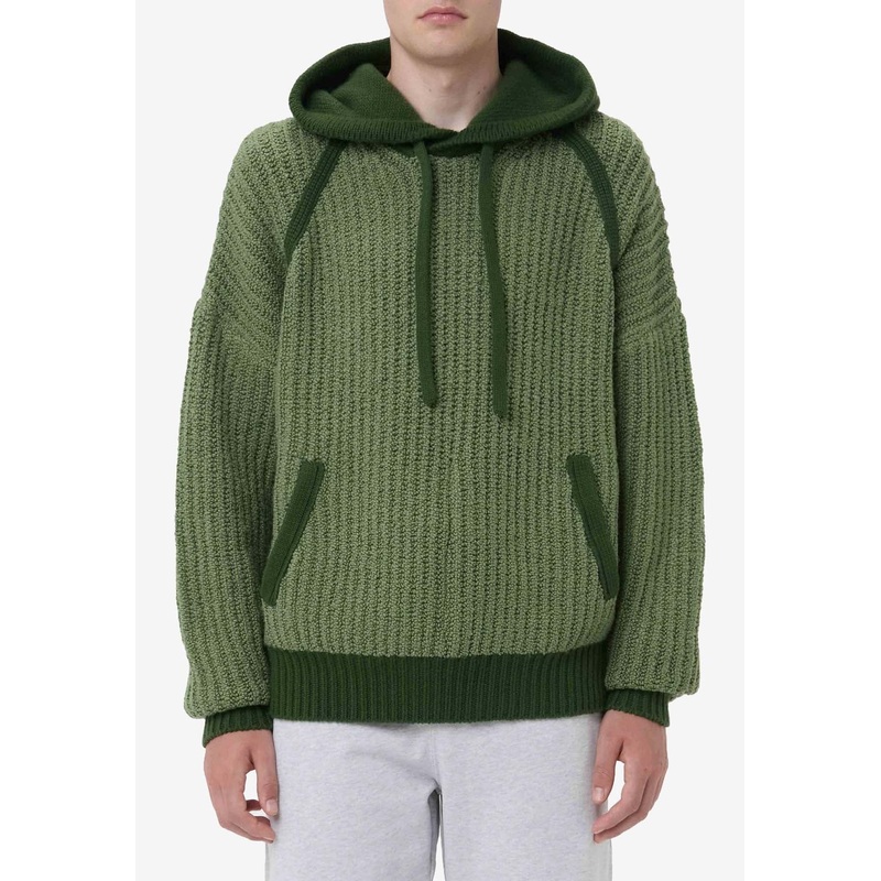 Textured Knit Drawstring Hoodie Olive mrtwstd_L