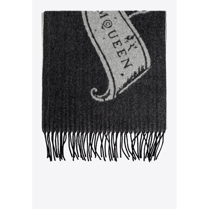 Wool and Cashmere Fringed Scarf Gray Onesize