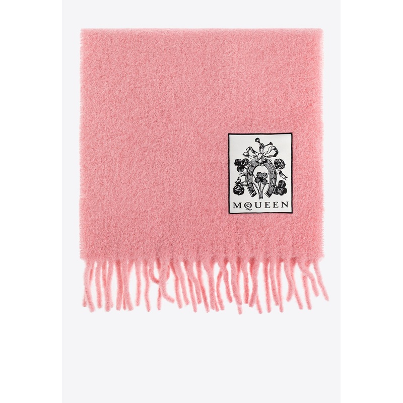 Wool-Blend Scarf with Fringes Pink Onesize