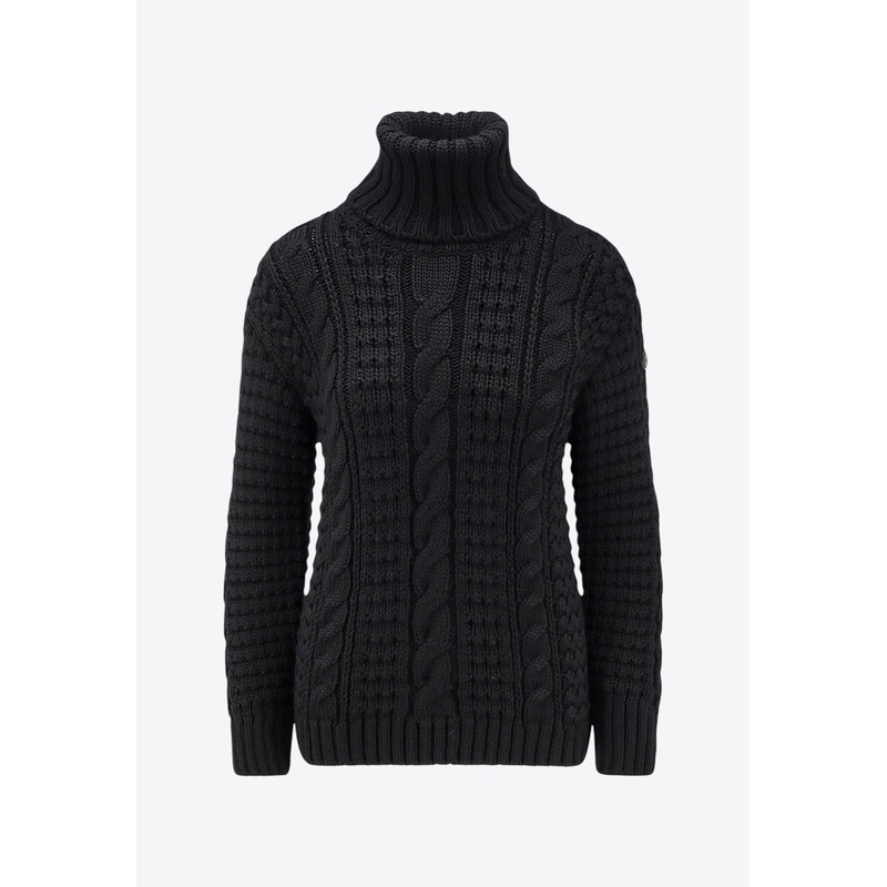 X EE72 by Edward Enninful Cable Knit Turtleneck Sweater Black wrtwstd_XS