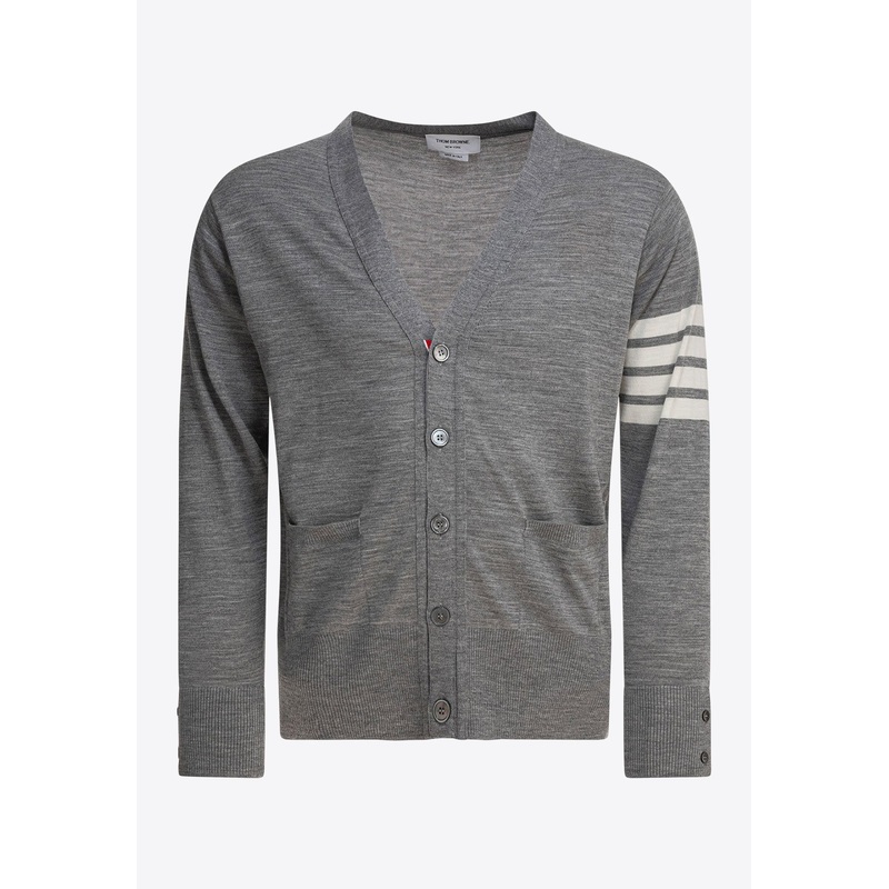 4-bar Stripes Merino Wool Cardigan Gray mrtwstd_3