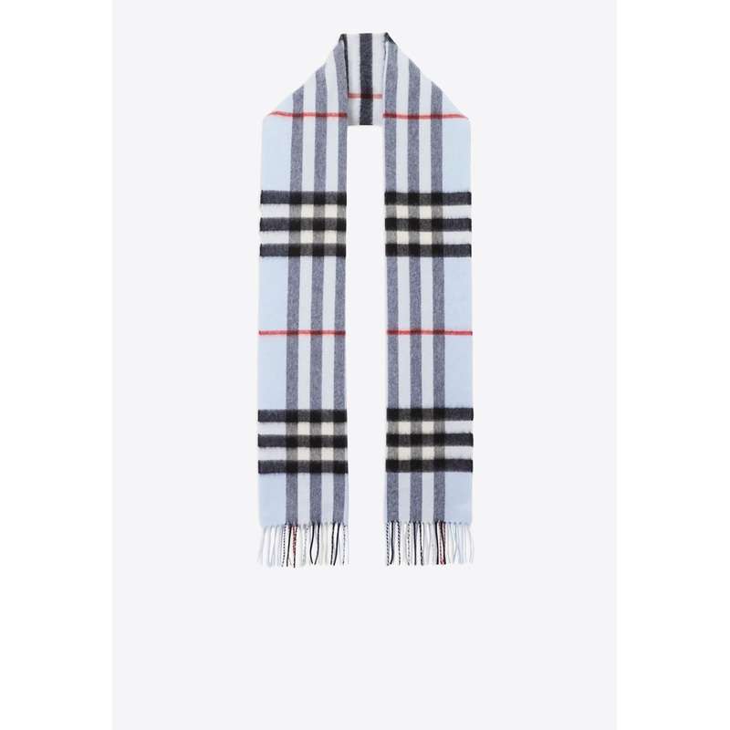 Check-Pattern Cashmere Scarf Blue Onesize