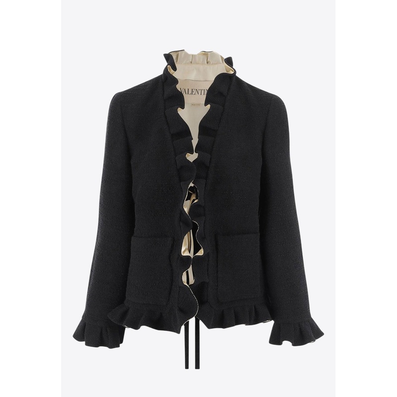 Ruffled Wool Self-Tie Jacket Black wrtwit_IT 40