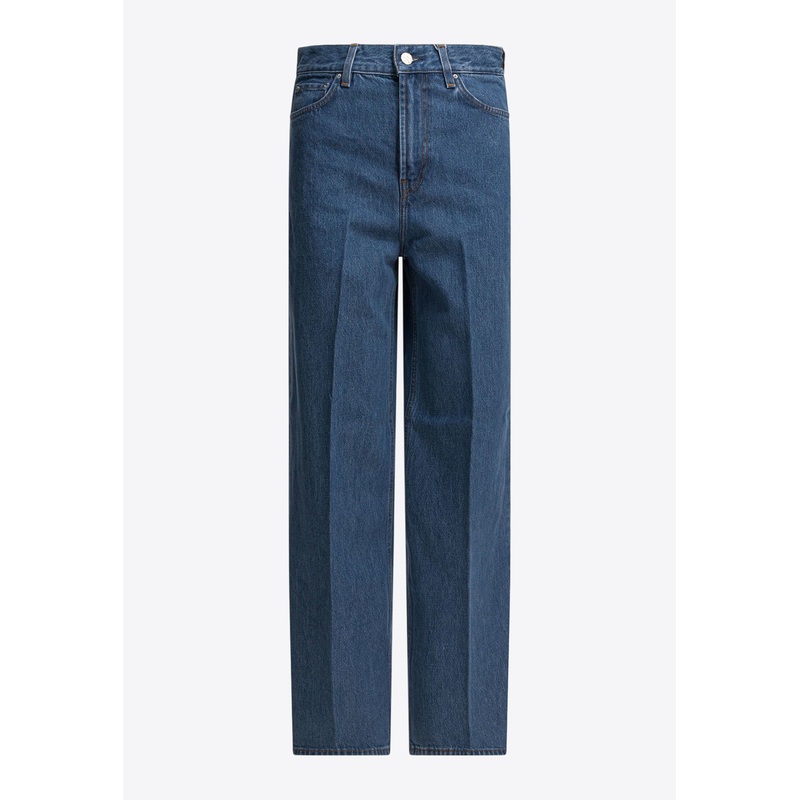 Straight-Leg Washed Jeans Blue wrtwbottoms_26