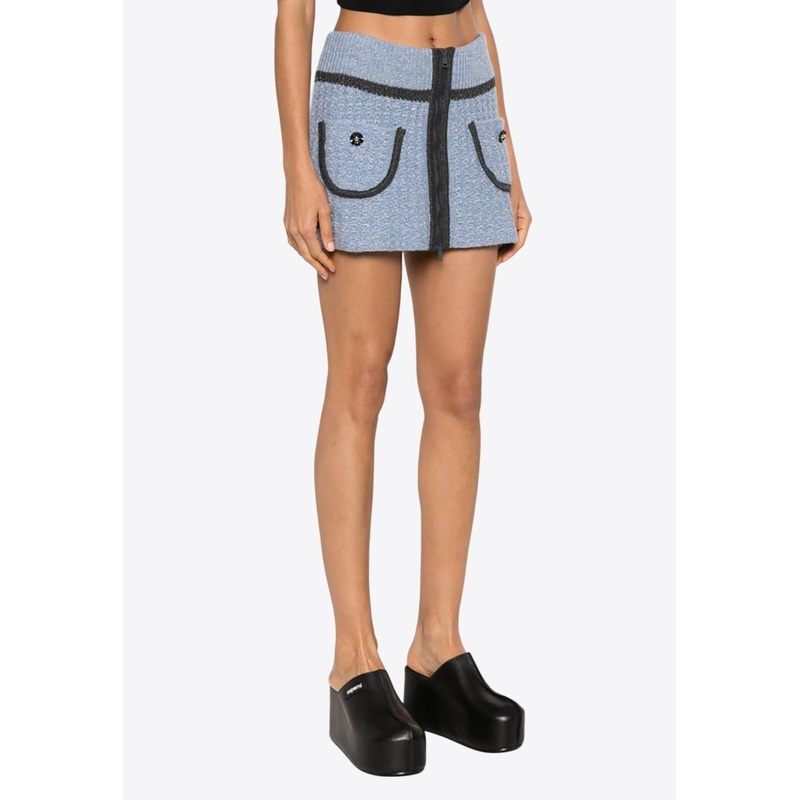 Anna Floral Embroidery Mini Knitted Skirt Blue wrtwit_IT 40