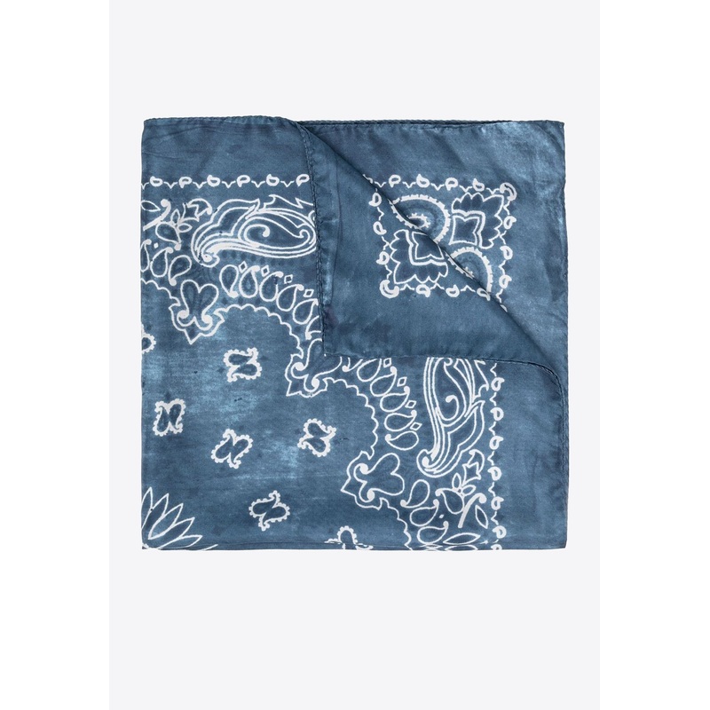 Paisley Print Silk Foulard Blue Onesize