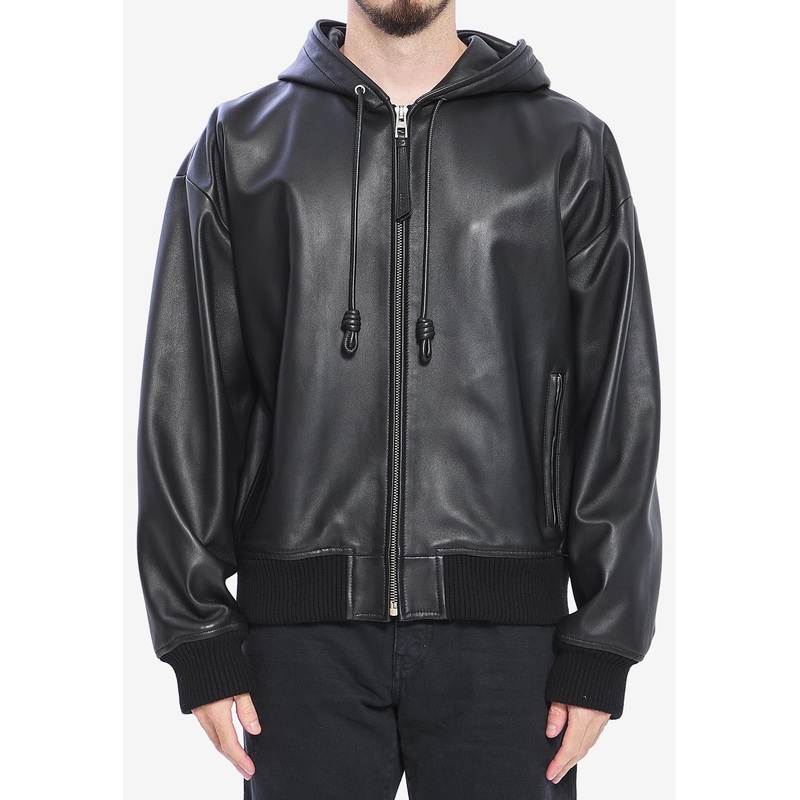 Zip-Up Nappa Leather Bomber Jacket Black mrtwit_IT 48