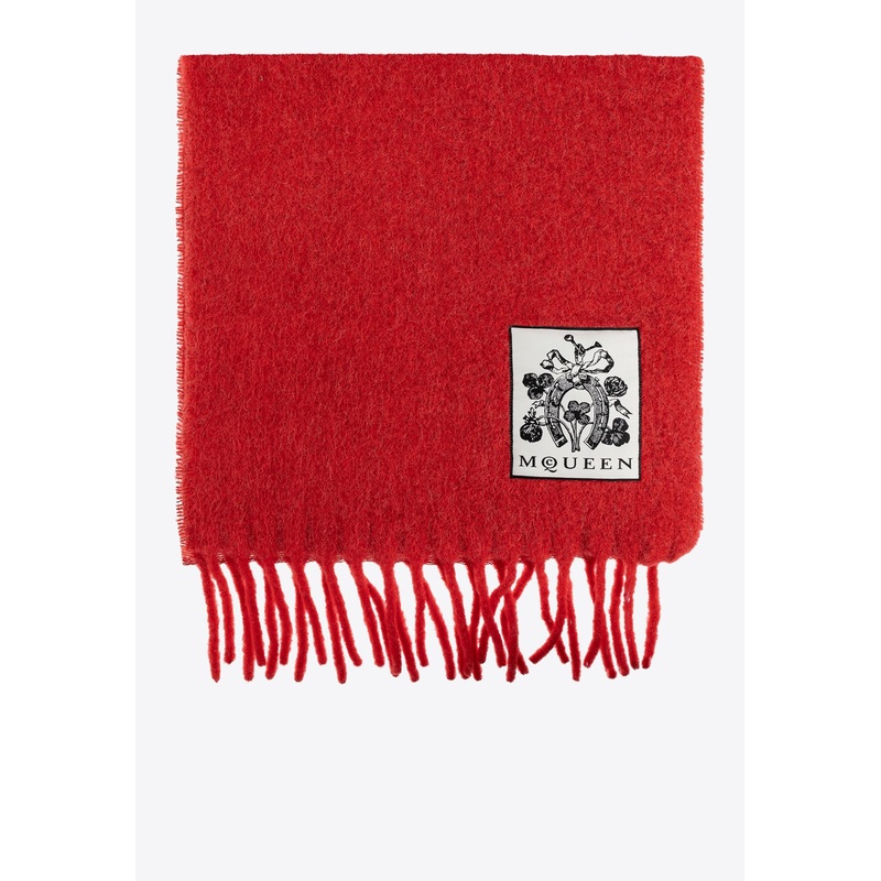 Alpaca Scarf with Fringes Red Onesize