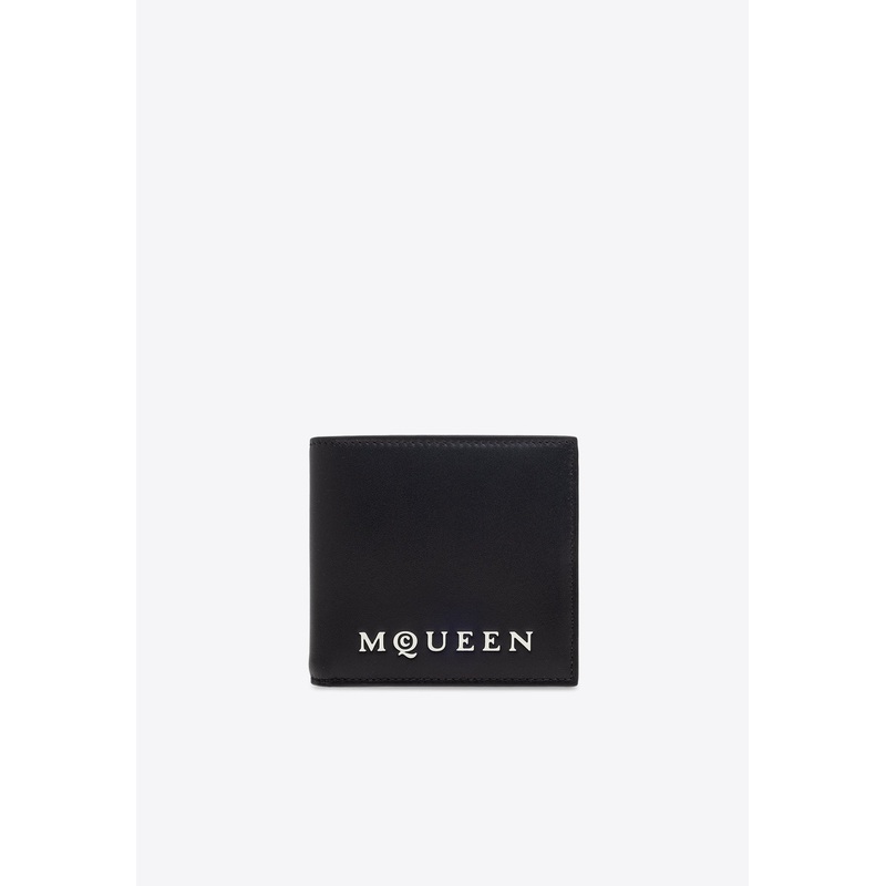 Bi-Fold Leather Wallet with Logo-Print Black Onesize