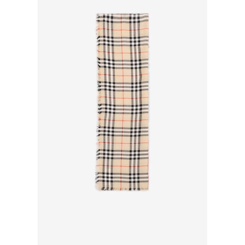 Check Cashmere Silk Scarf Beige Onesize