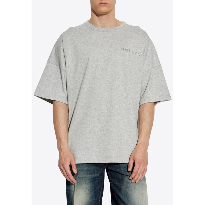 Crewneck T-shirt with Printed-Logo Gray mrtwstd_XS