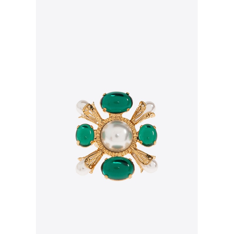 Crystal-Embellished Faux-Pearl Ring Gold L