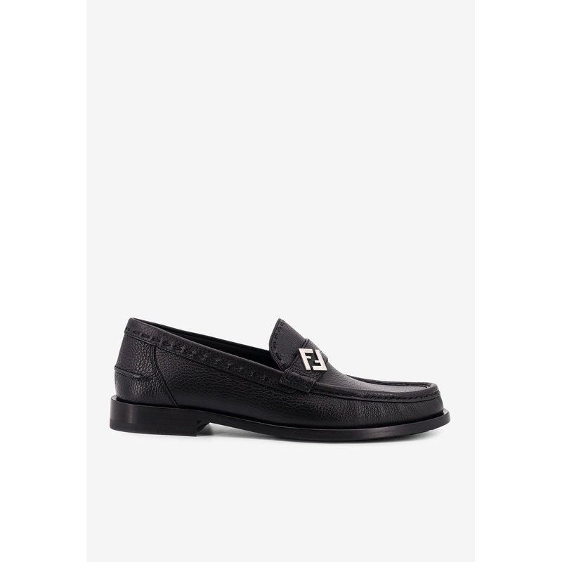 FF Logo Calf Leather Loafers Black mshoesuk_UK 7
