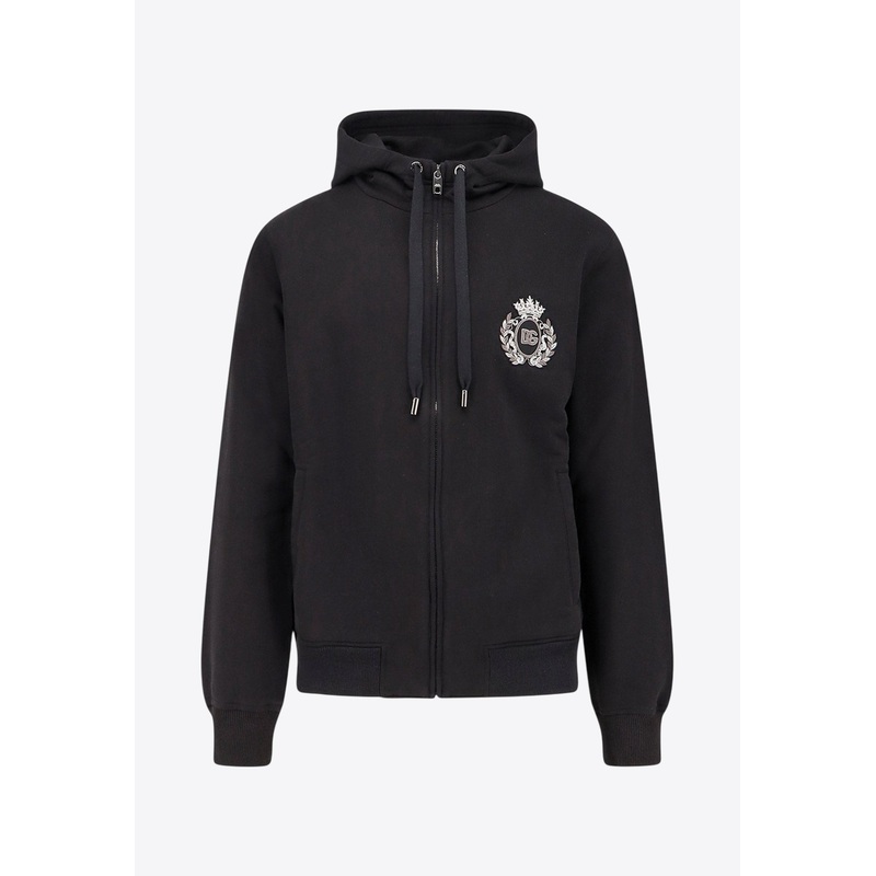 Heraldic Patch Zip-Up Hooded Sweatshirt Black mrtwit_IT 46