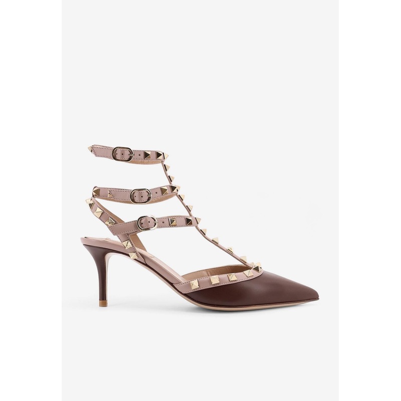Rockstud 65 Leather Cage Pumps Brown wshoeseu_EU 36