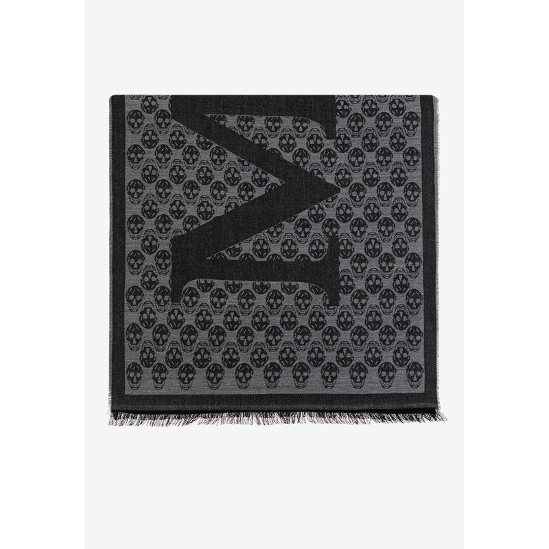 Skull-Print Wool Scarf Black Onesize