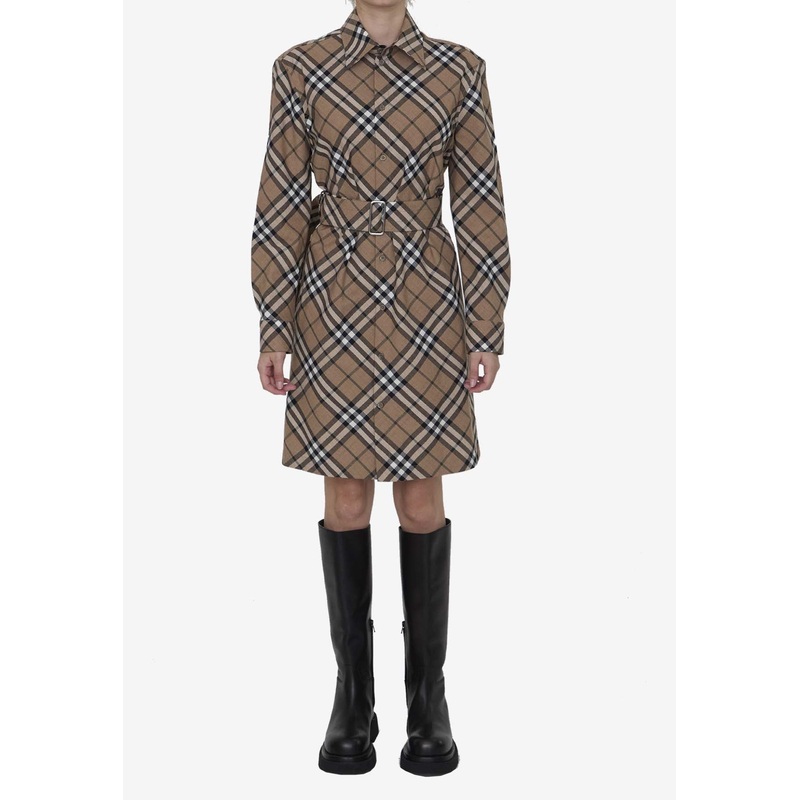 Vintage Check Mini Shirt Dress Brown wrtwuk_UK 4
