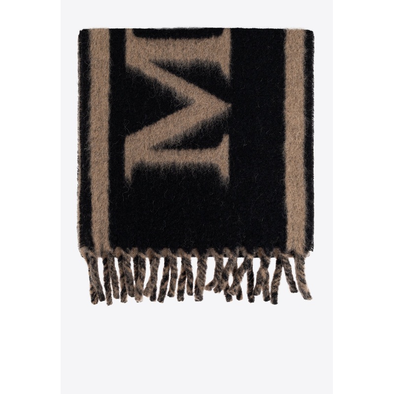 Wool and Alpaca Scarf with Fringes Black Onesize