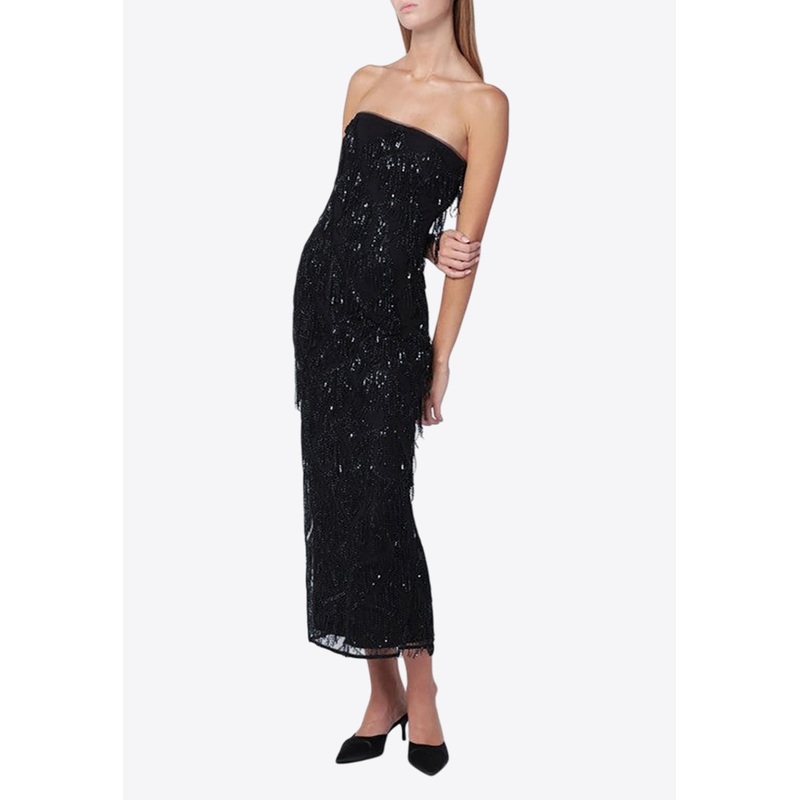 Beaded Fringe Midi Dress Black wrtwfr_FR 34