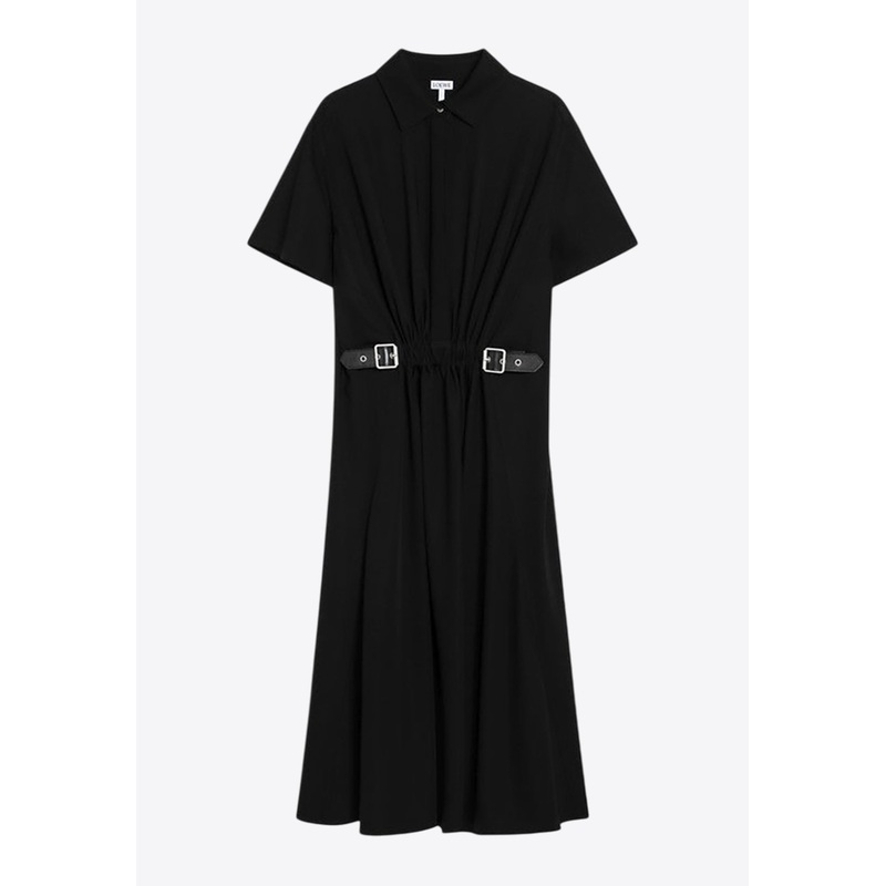 Belted Midi Shirt Dress Black wrtwfr_FR 36