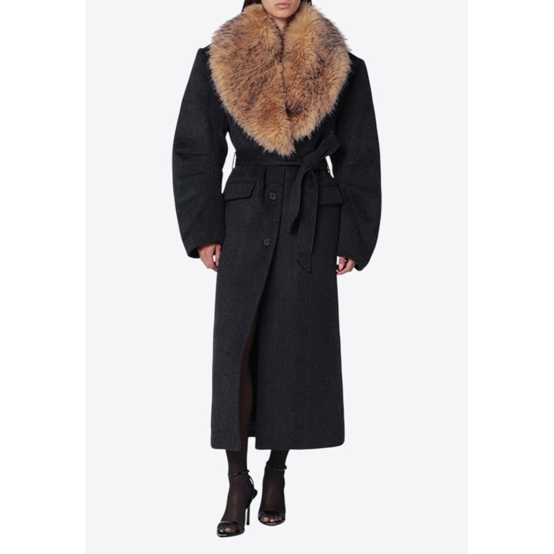 Faux-Fur Collar Long Coat Gray wrtwfr_FR 34
