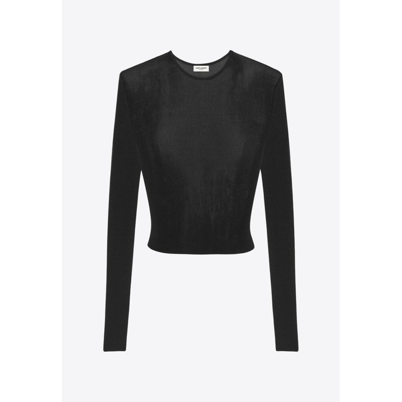 Ribbed Knit Cropped Sweater Black wrtwstd_M