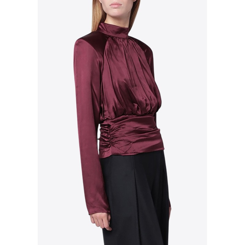 Ruched Silk Top Burgundy wrtwfr_FR 34