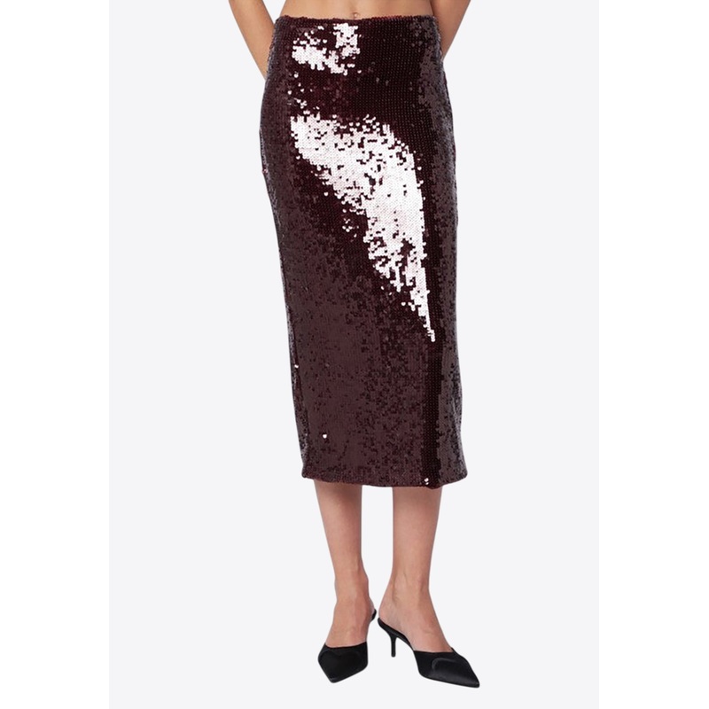 Sequin Embellished Pencil Skirt Burgundy wrtwfr_FR 34