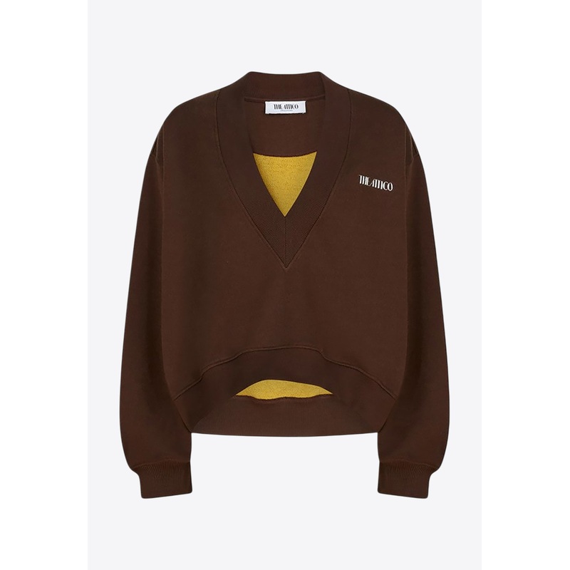 V-neck Cropped Sweatshirt Brown wrtwit_IT 38