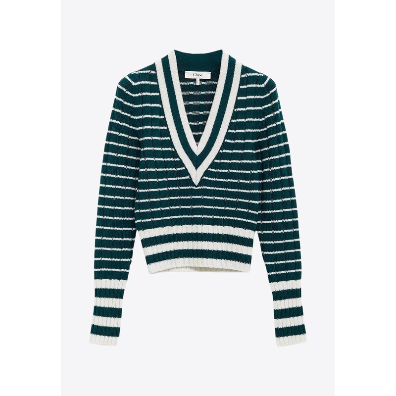 Wool V-neck Sweater Green wrtwstd_S
