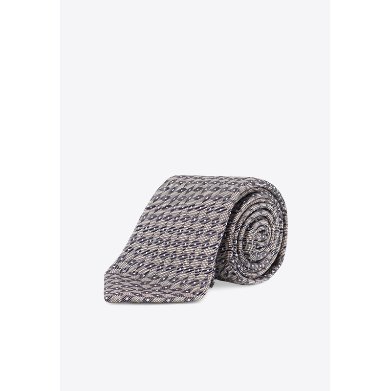 All-Over Micro Pattern  Silk Tie Beige Onesize