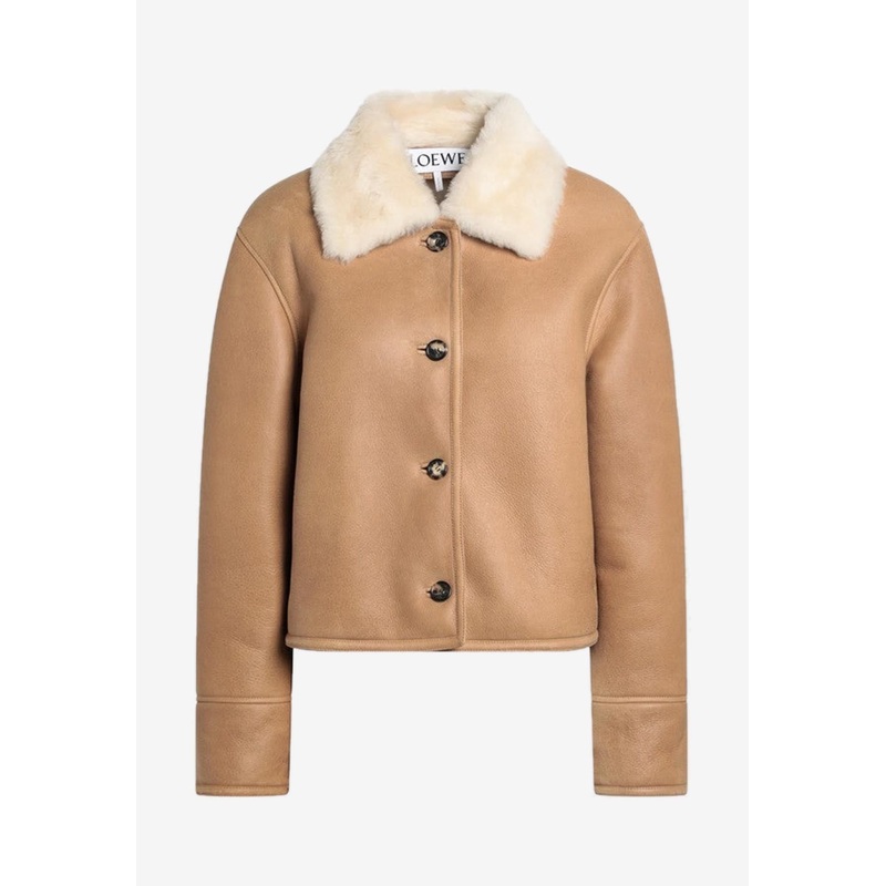 Anagram Patch Shearling Leather Jacket Camel wrtwfr_FR 36