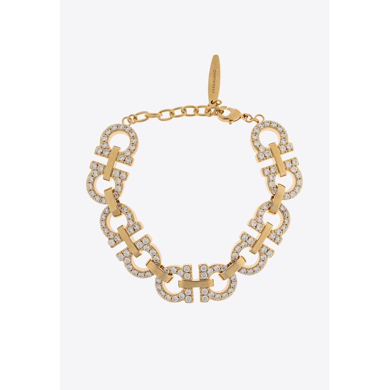 Crystal Embellished Chunky Gancini Bracelet Gold Onesize