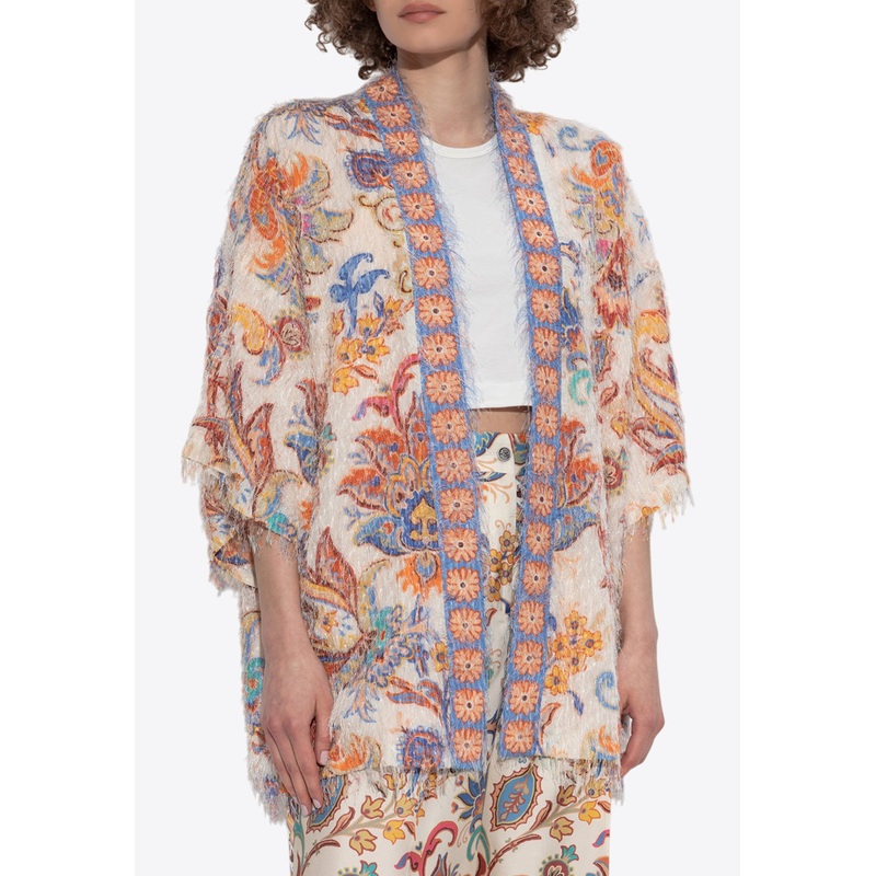 Fluffy Floral Fringed Cover-Up Multicolor wrtwstd_S