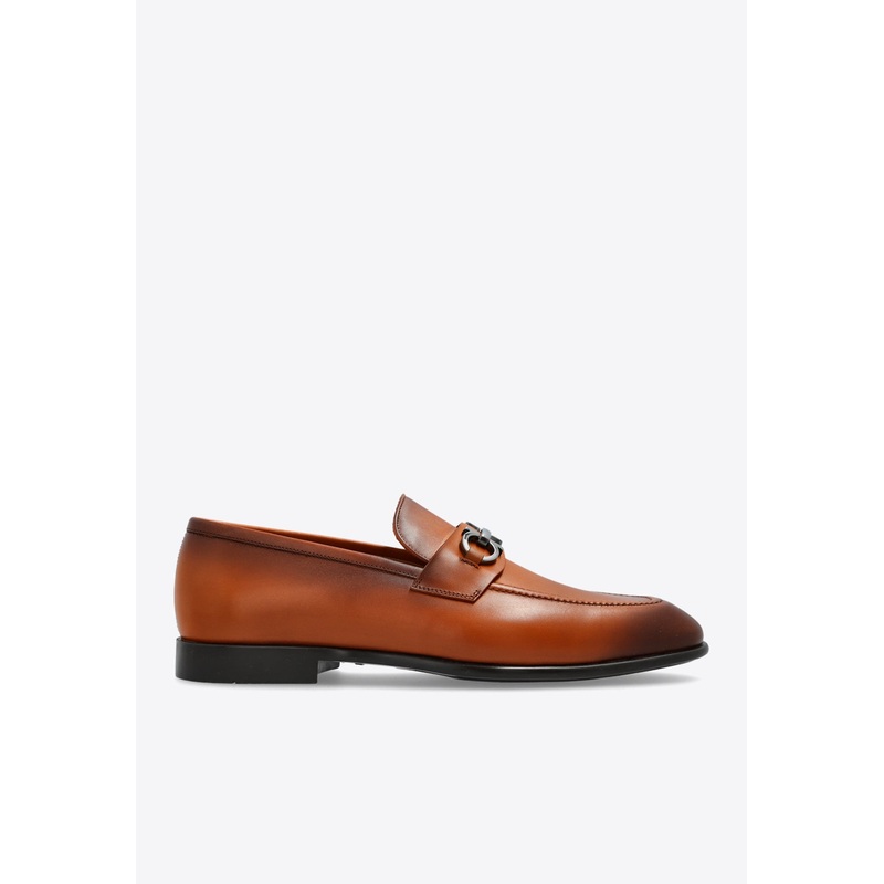 Foster Double-Gancini Leather Loafers Brown mshoesus_US 6
