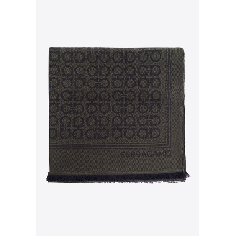 Gancini Monogram Wool Scarf Green Onesize